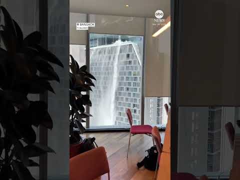 Water gushes from Bangkok rooftop pool as strong earthquake rocks Southeast Asia #news #earthquake