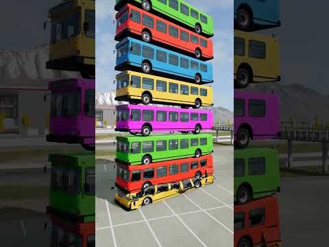 Mixed Rainbow Colour Cars &amp; Buses Fall Crash #7 - BeamNG.Drive