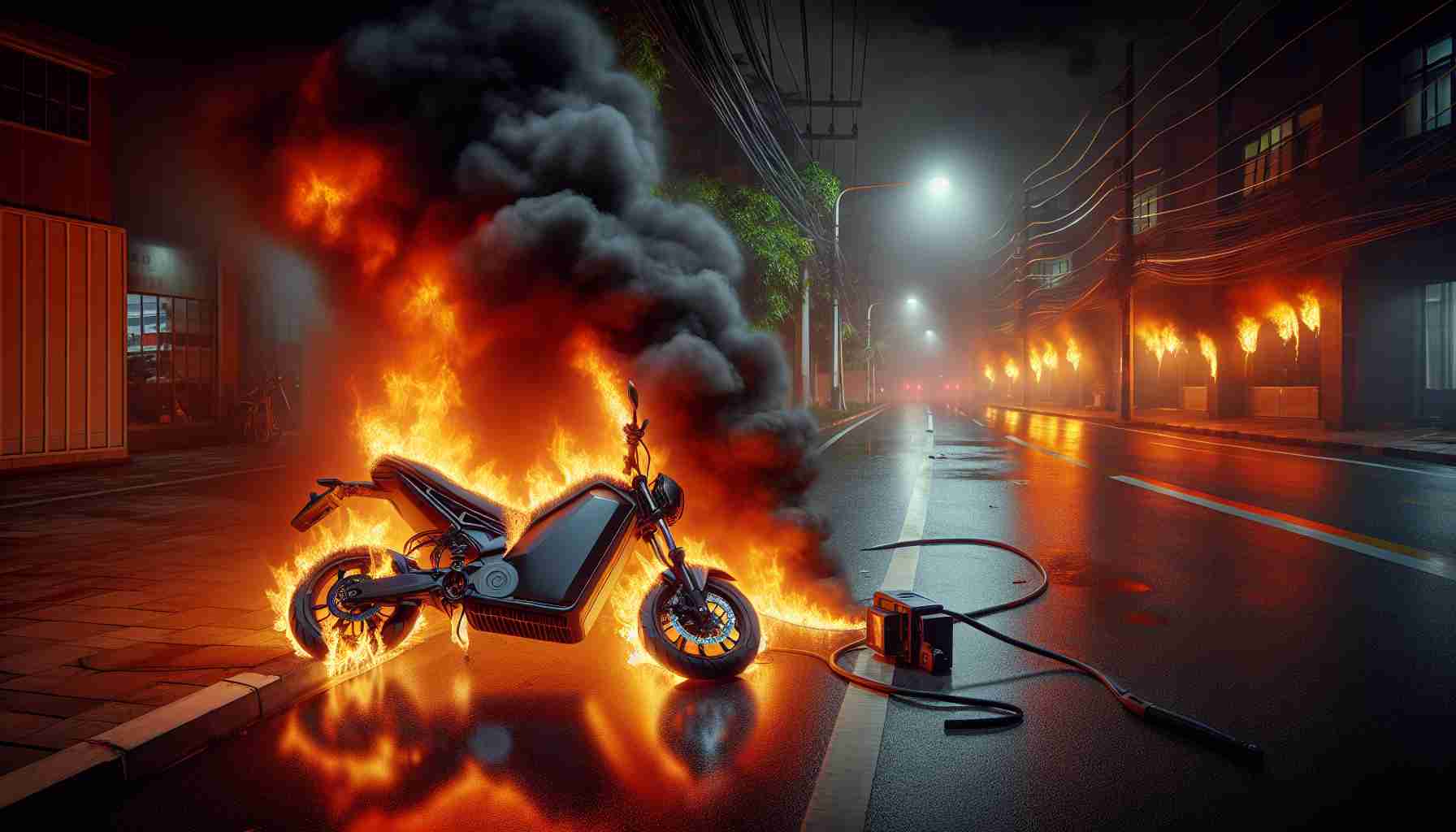 A Tragic Night: Fire Breaks Out from Charging Electric Motorcycle A Tragic Night: Fire Breaks Out from Charging Electric Motorcycle