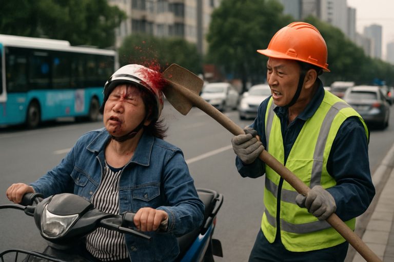Shocking Accident in Changsha Sparks Outcry: Electric Scooter Rider Struck by Worker’s Shovel